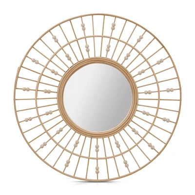 Round Natural Fiber Bead Mirror