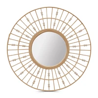 Round Natural Fiber Bead Mirror