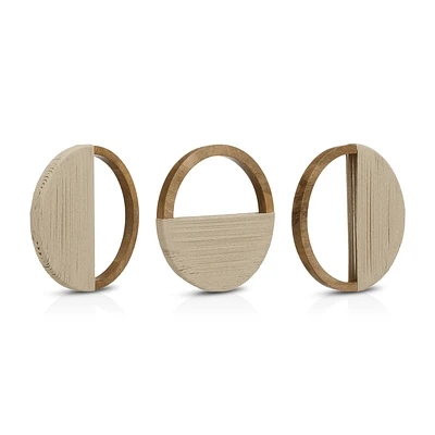 Set of 3 Mango Wood and Rope Circle Wall Decor