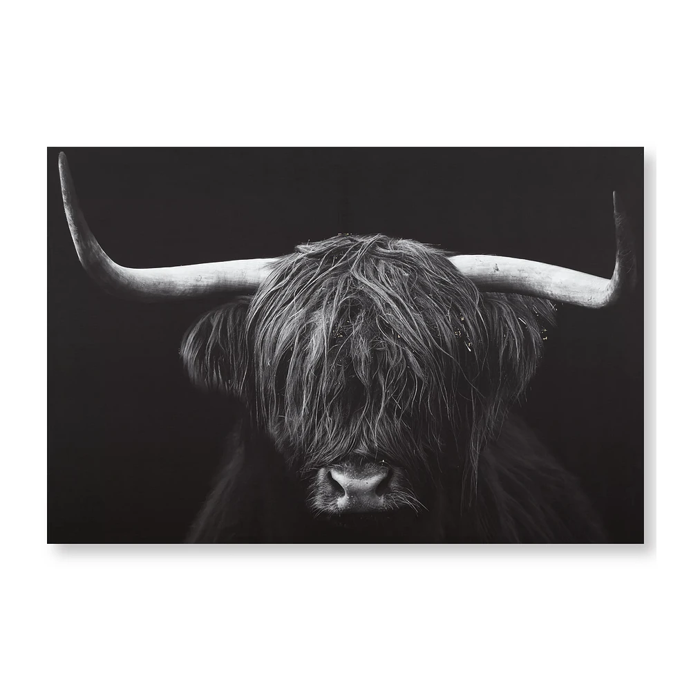 Black & White Highland Cow Printed Canvas