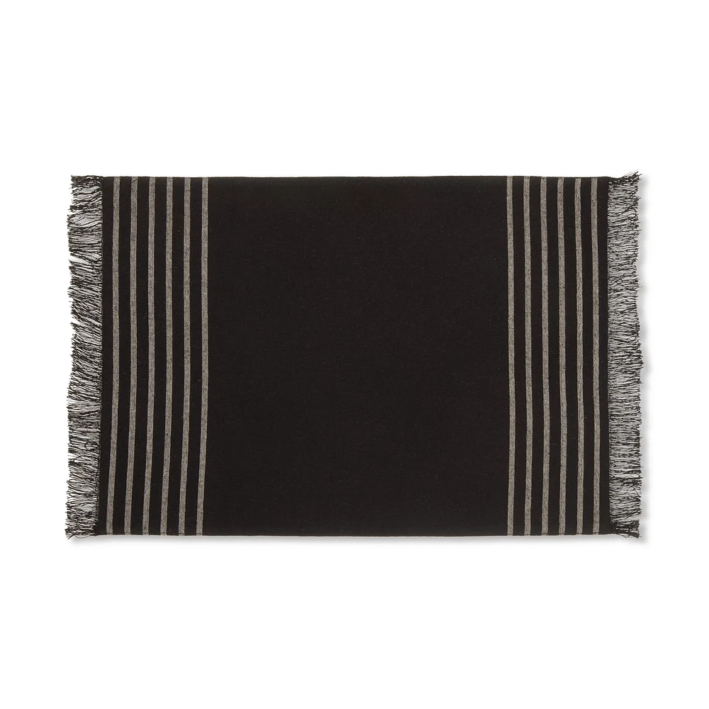 Set of 4 Black & Natural Fringed Fabric Placemats