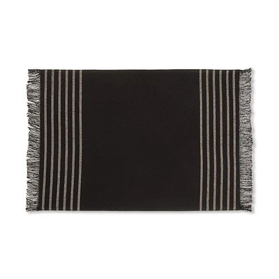 Set of 4 Black & Natural Fringed Fabric Placemats