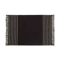 Set of 4 Black & Natural Fringed Fabric Placemats
