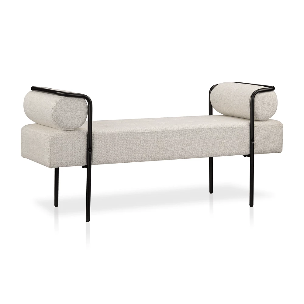 Fabric and Black Metal Bench