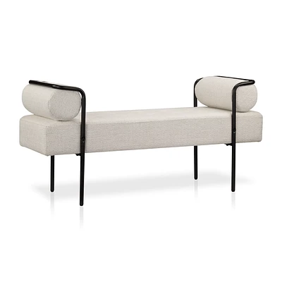 Fabric and Black Metal Bench