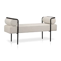 Fabric and Black Metal Bench