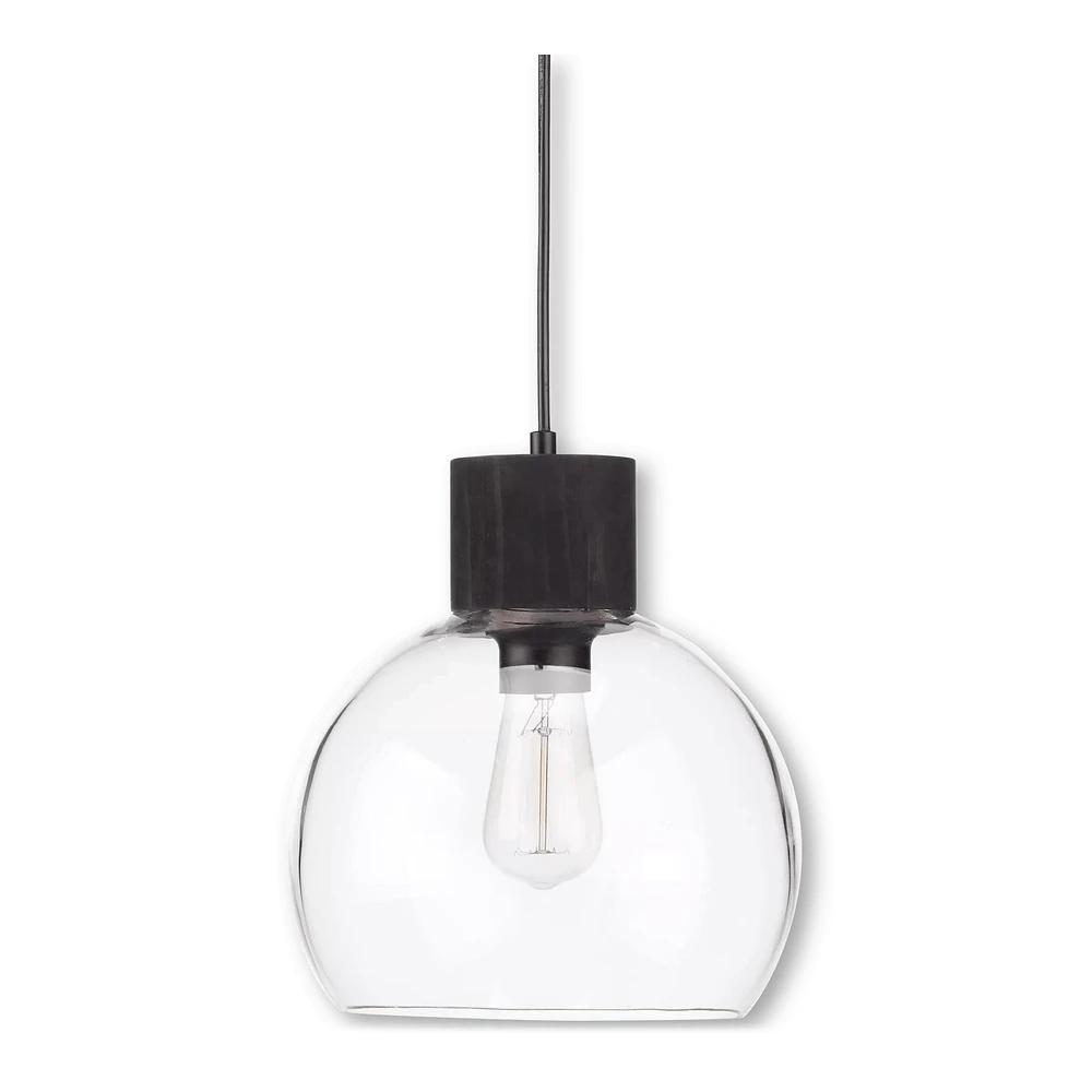 Round Glass and Wood Ceiling Lamp