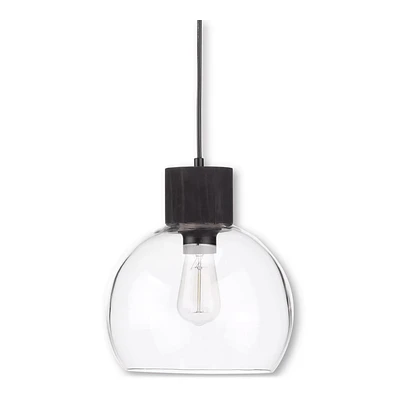 Round Glass and Wood Ceiling Lamp