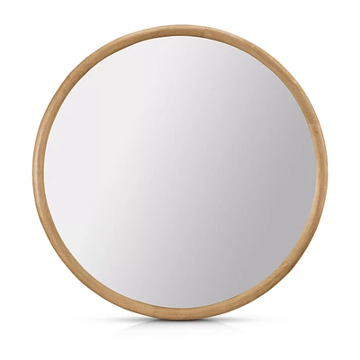 Round Wood-Framed Mirror