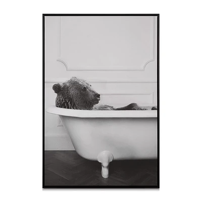 Bear in Bathtub Printed Framed Canvas