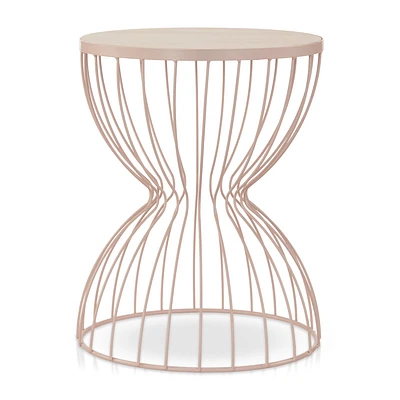 Metal and Natural Wood Hourglass Side Table
