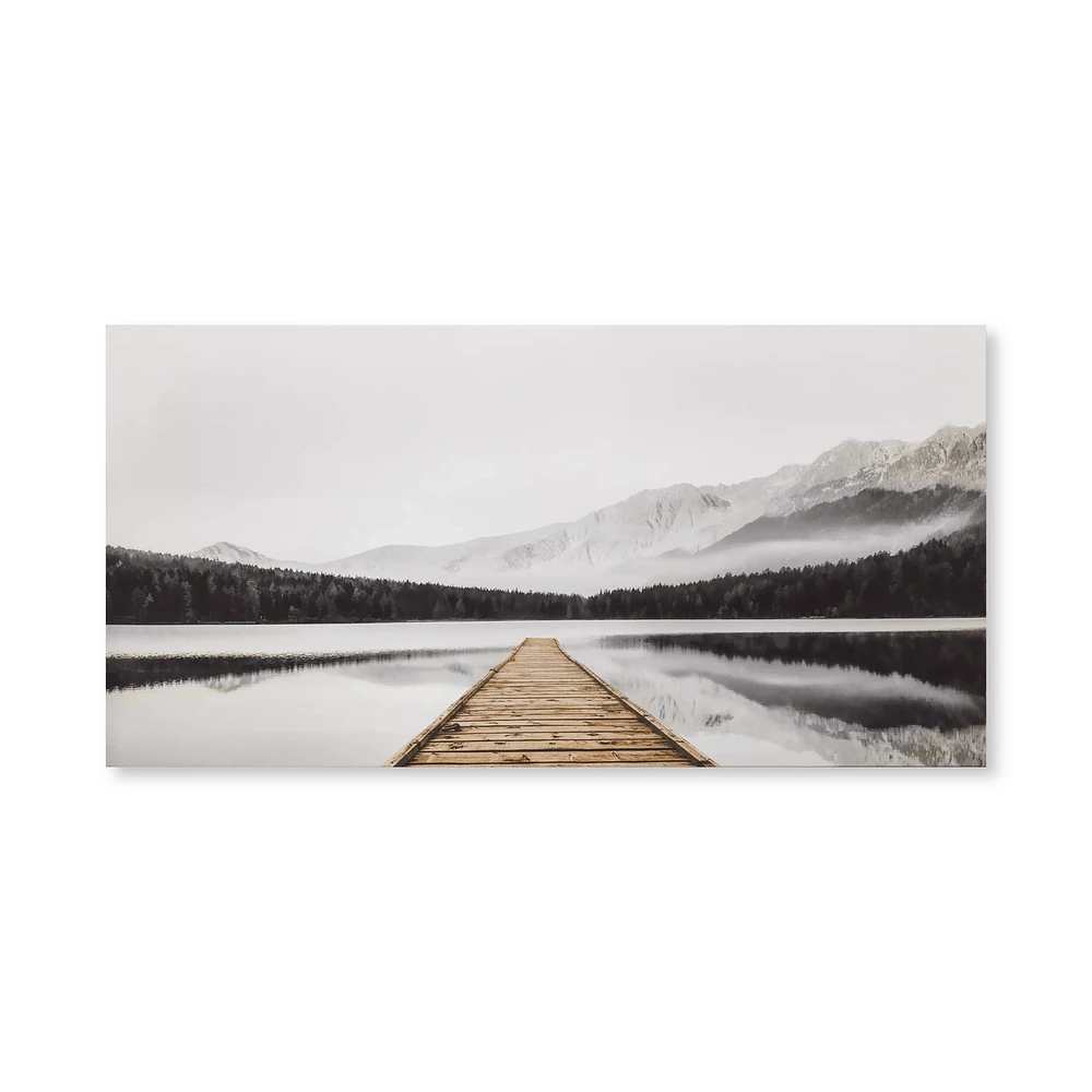 Dock with Mountain View Printed Canvas