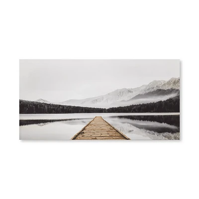 Dock with Mountain View Printed Canvas