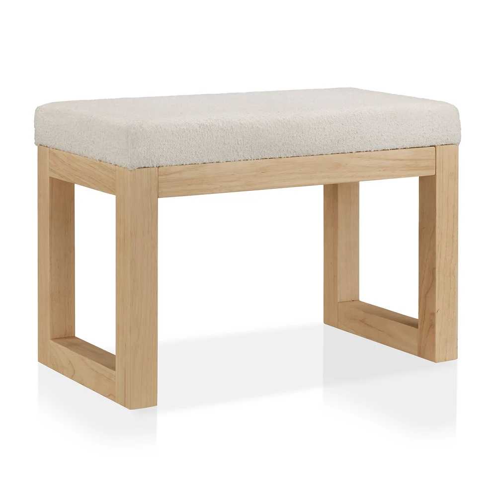 Fabric and Natural Wood Bench