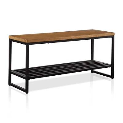 Wood and Metal Bench with Shoe Rack