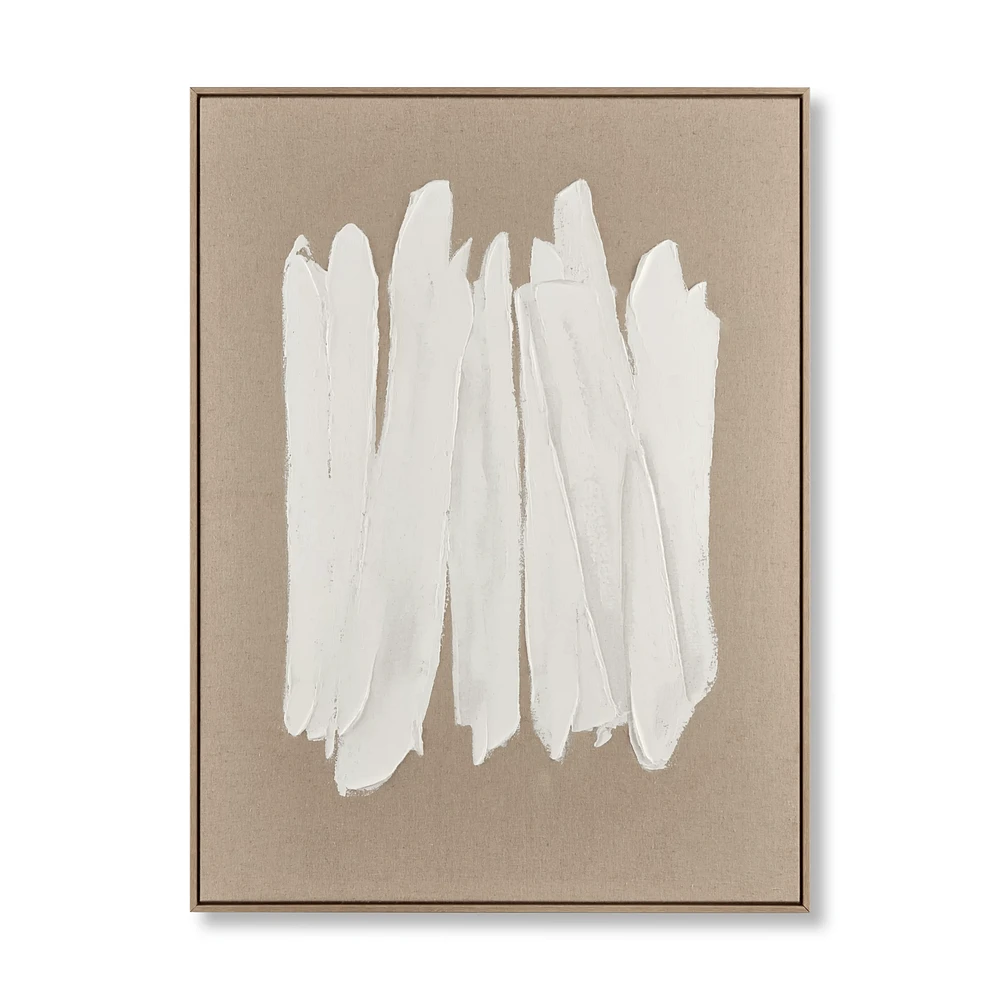 White Strokes on Linen Framed Art