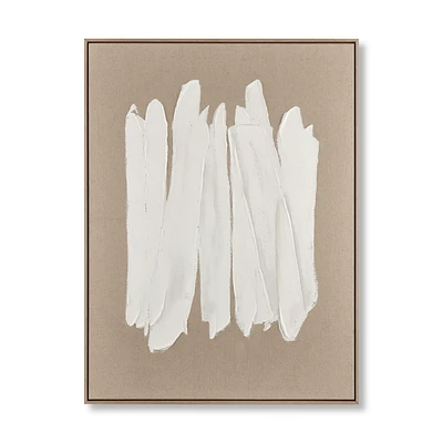 White Strokes on Linen Framed Art