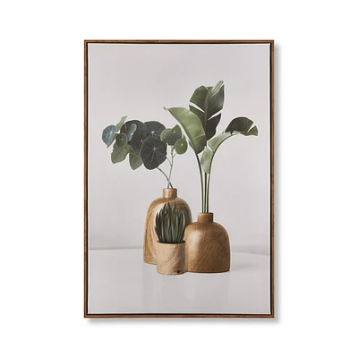 Succulents in Wood Vase Printed Framed Canvas