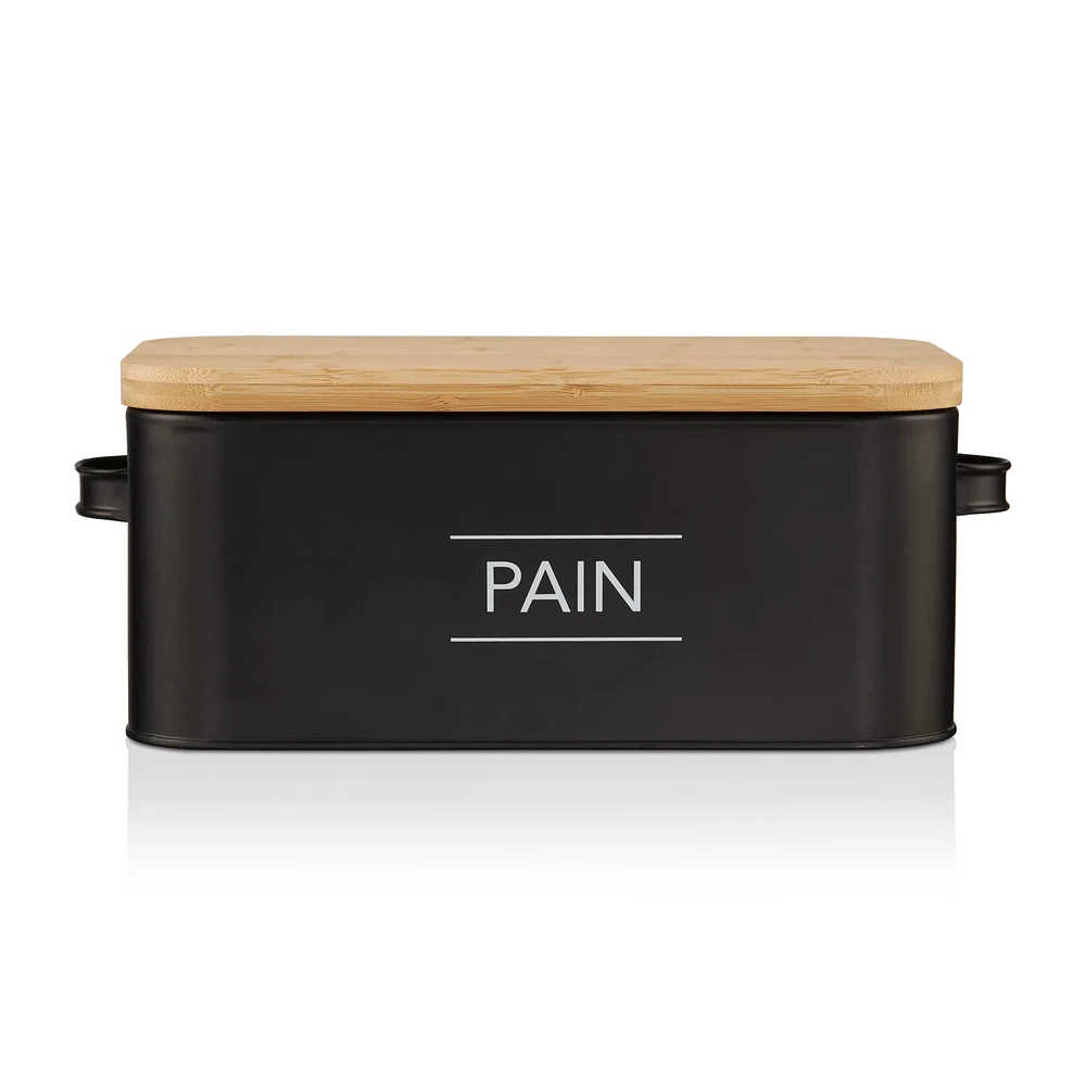 Metal Bread Box with Bamboo Lid