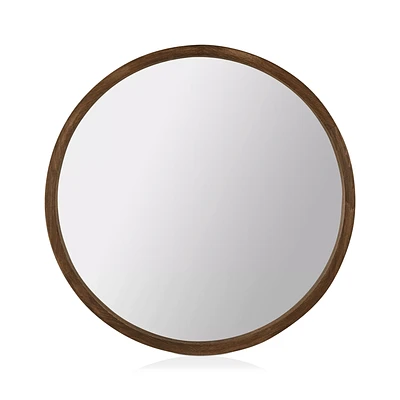 Round Wood-Framed Mirror