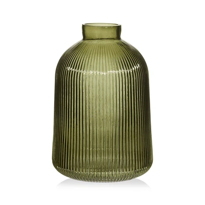 Green Ribbed Glass Table Vase