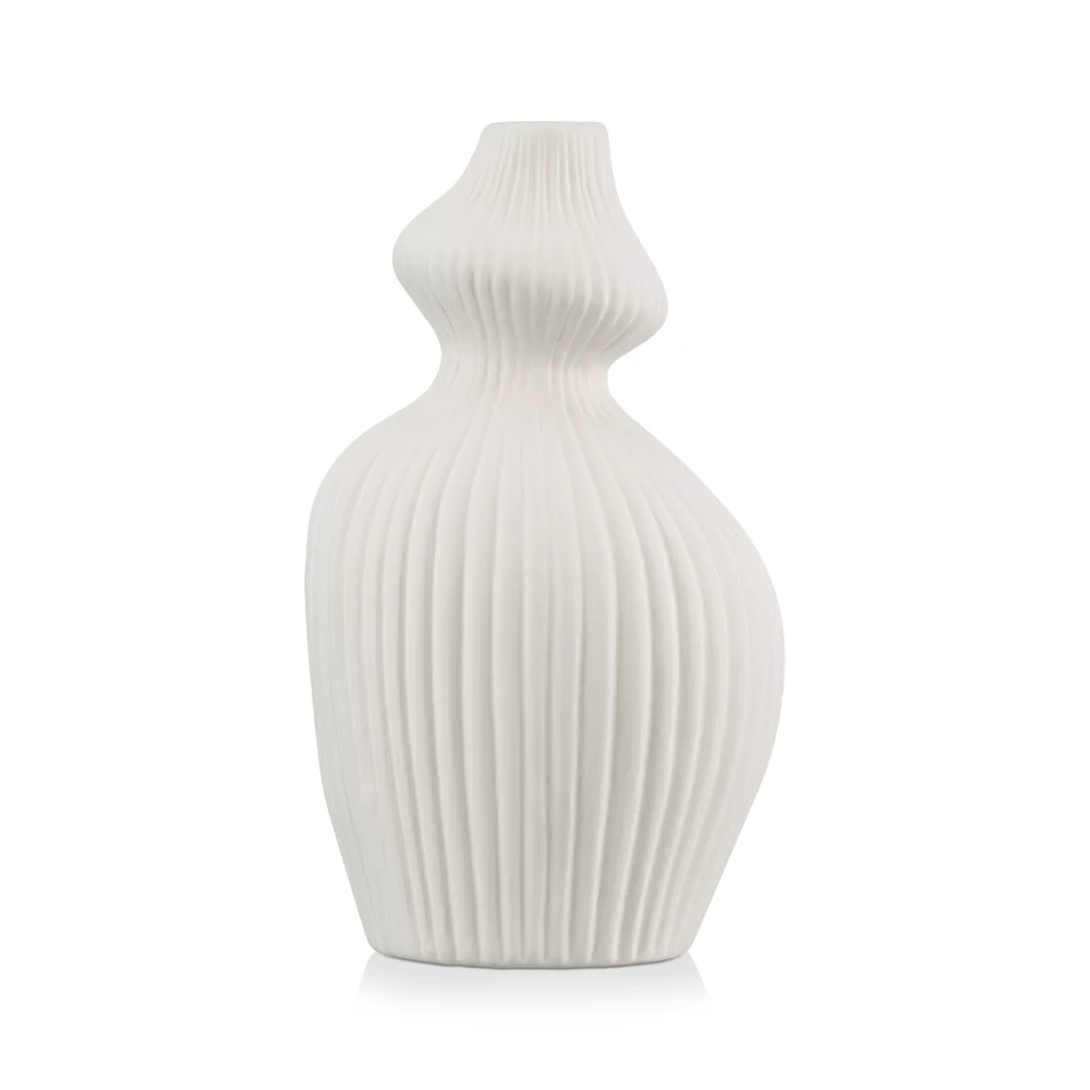 Wavy Ribbed Ceramic Vase