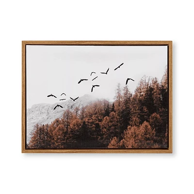 Birds Over Forest Framed Printed Canvas