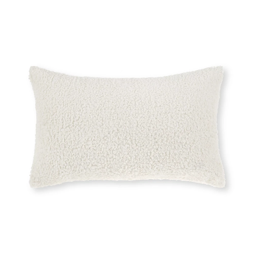 Off White Doodle Boucle Lumbar Throw Pillow