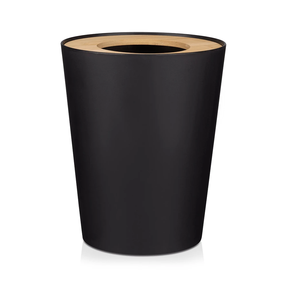 Black Waste Bin with Natural Wood Rim
