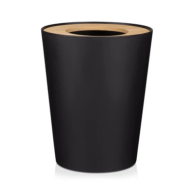 Black Waste Bin with Natural Wood Rim