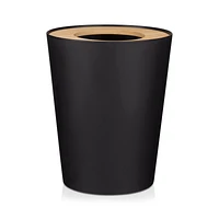Black Waste Bin with Natural Wood Rim