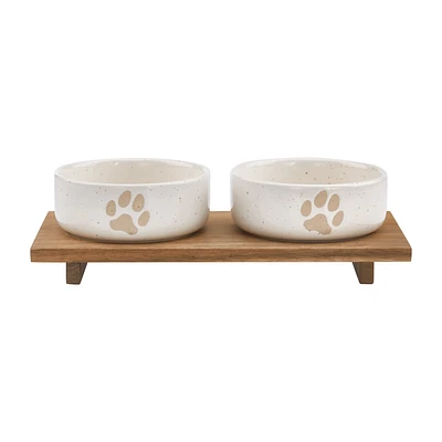 Set of 2 Pet Paw Ceramic Bowls