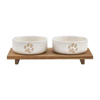 Set of 2 Pet Paw Ceramic Bowls
