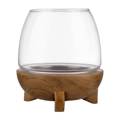 Glass and Wood Pillar Candle Holder