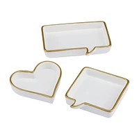 Set of 3 White Ceramic Trays with Gold Rim