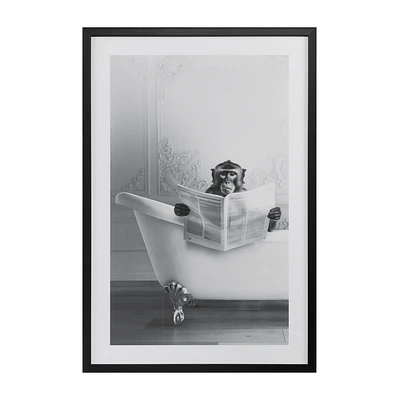 Monkey in Bathtub Printed Framed Canvas