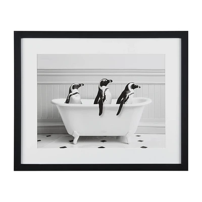 Penguins in Bathtub Printed Framed Canvas