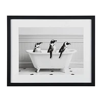Penguins in Bathtub Printed Framed Canvas