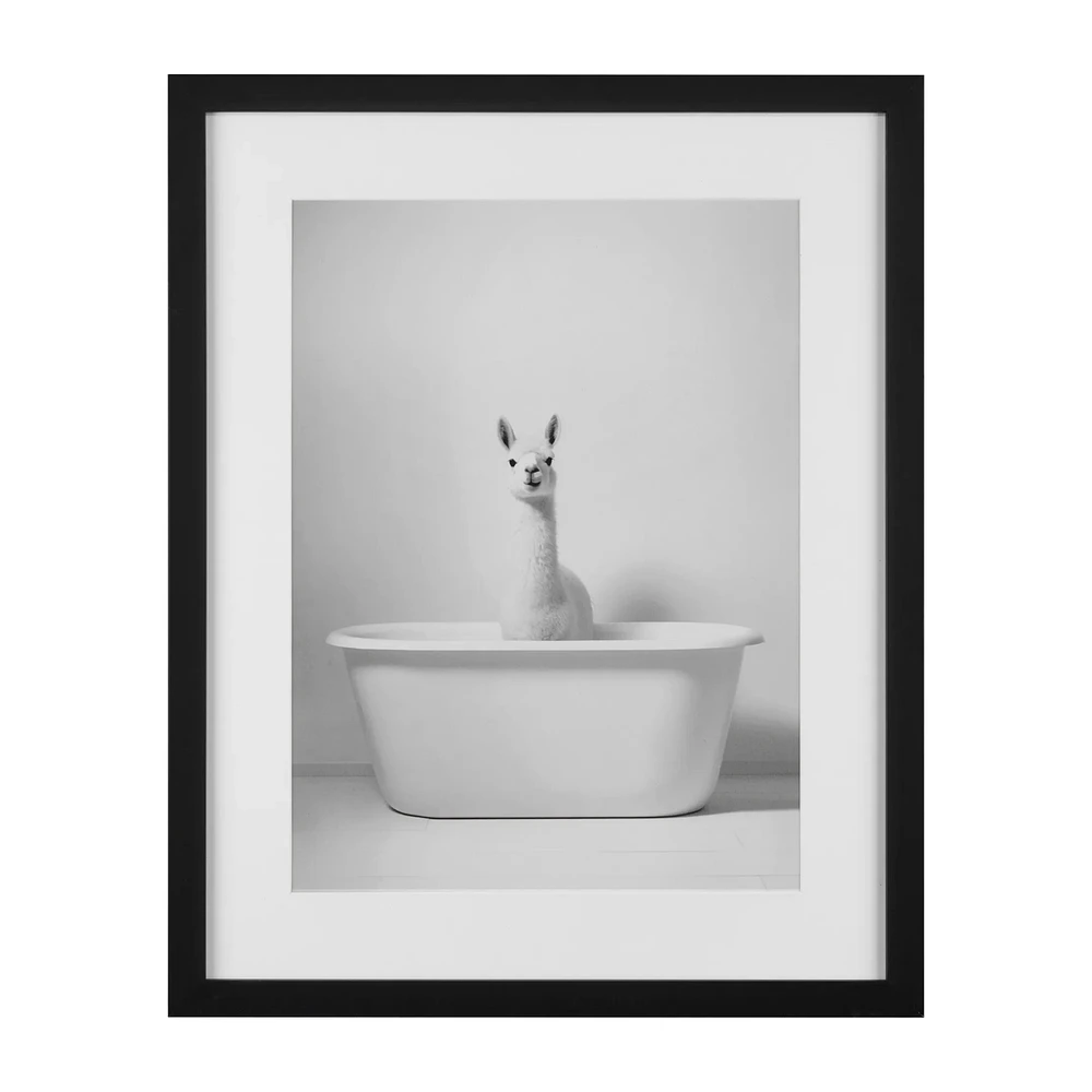 LLama in Bathtub Printed Framed Canvas
