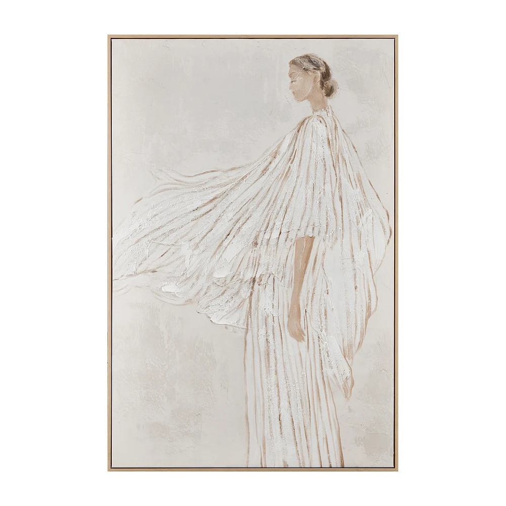 Lady in Wind Oil Painted Framed Art