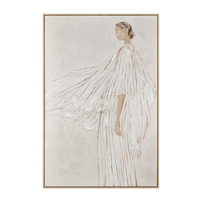 Lady in Wind Oil Painted Framed Art
