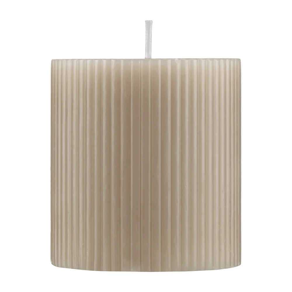 Beige Ribbed Candle