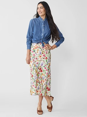 Adelyn Silk Blend Skirt Watercolor Petals Bias