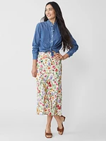 Adelyn Silk Blend Skirt Watercolor Petals Bias