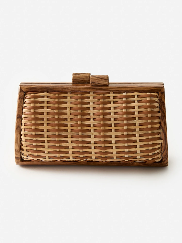 Genevieve Leather & Raffia Clutch