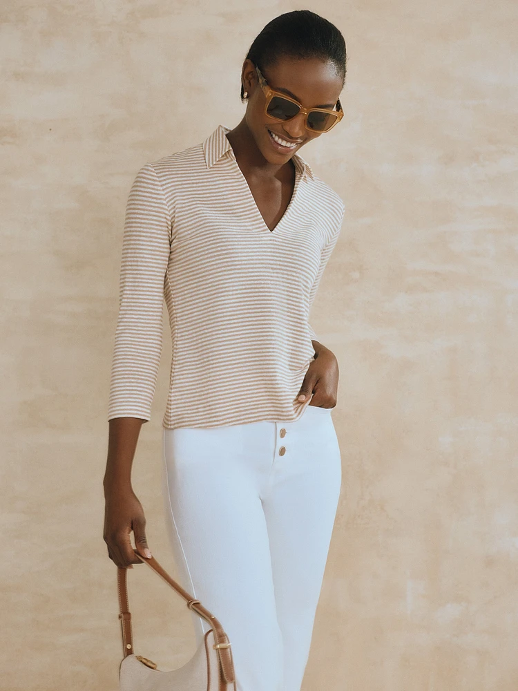 Aida 3/4 Sleeve Linen Top Stripe