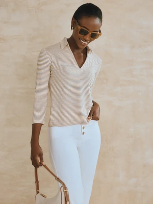 Aida 3/4 Sleeve Linen Top Stripe
