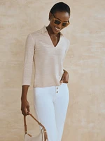 Aida 3/4 Sleeve Linen Top Stripe