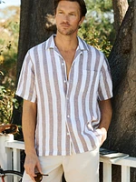 Irons Linen Camp Shirt Awning Stripe