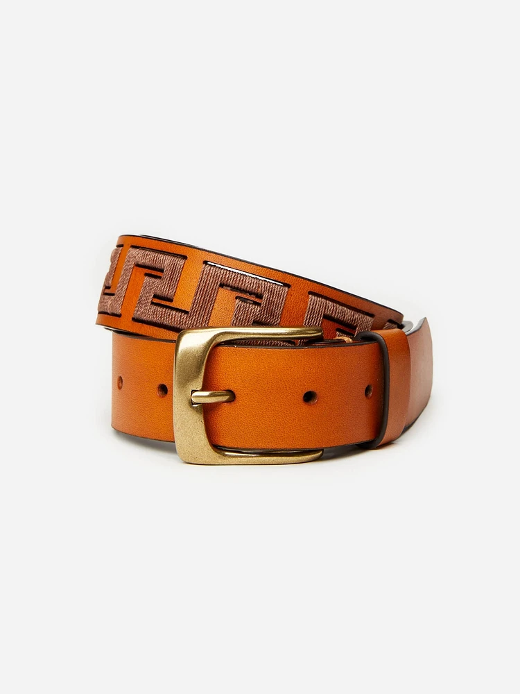 Caerus Leather Belt Greek Key